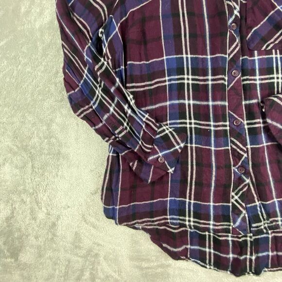 Beach Lunch Lounge Shirt Women Blue Burgundy Plaid Button Up Long Sleeve Cowgirl - Picture 8 of 12
